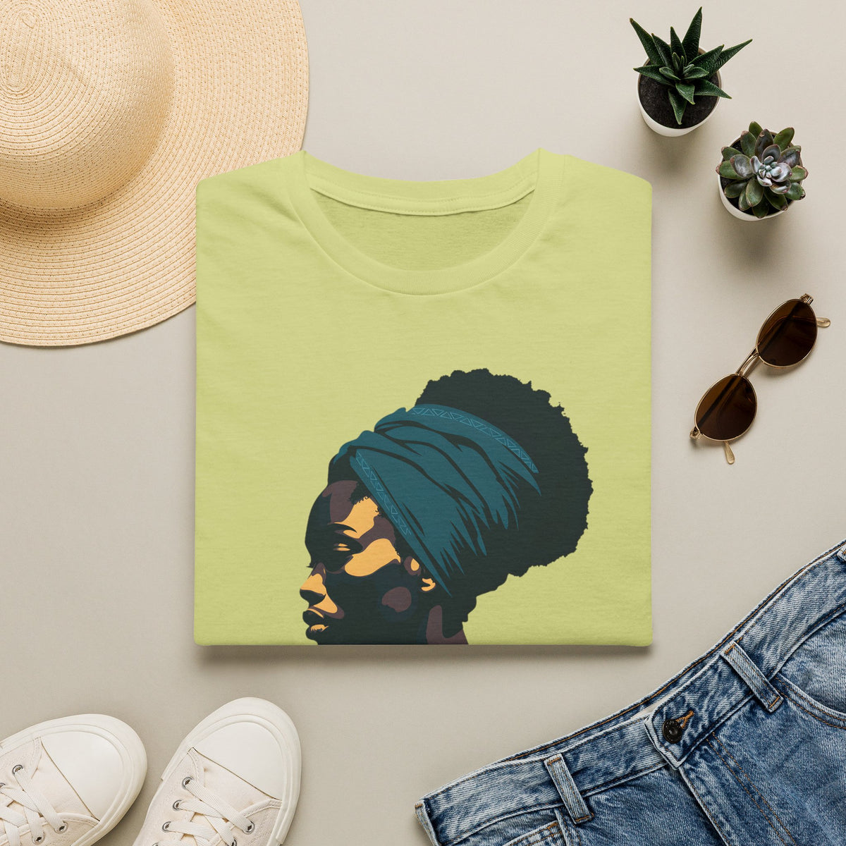 Afro Headwrap Portrait T‑Shirt — Empowering Black Woman Graphic Tee