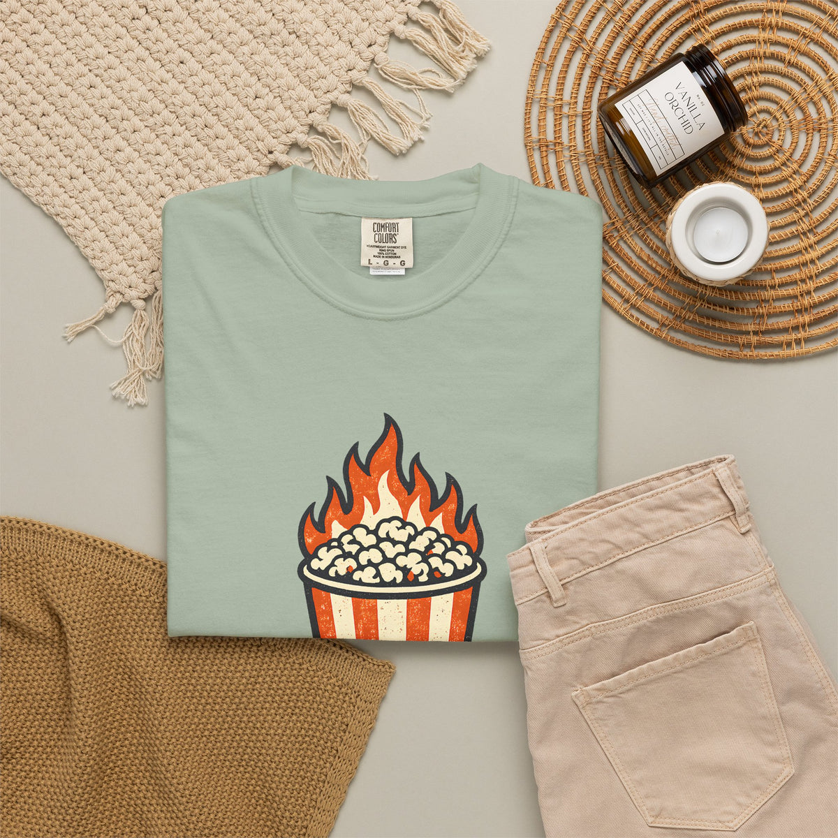 Unrelated Popcorn Fire Sarcastic Graphic Tee