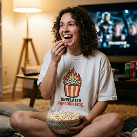 Unrelated Popcorn Fire Sarcastic Graphic Tee