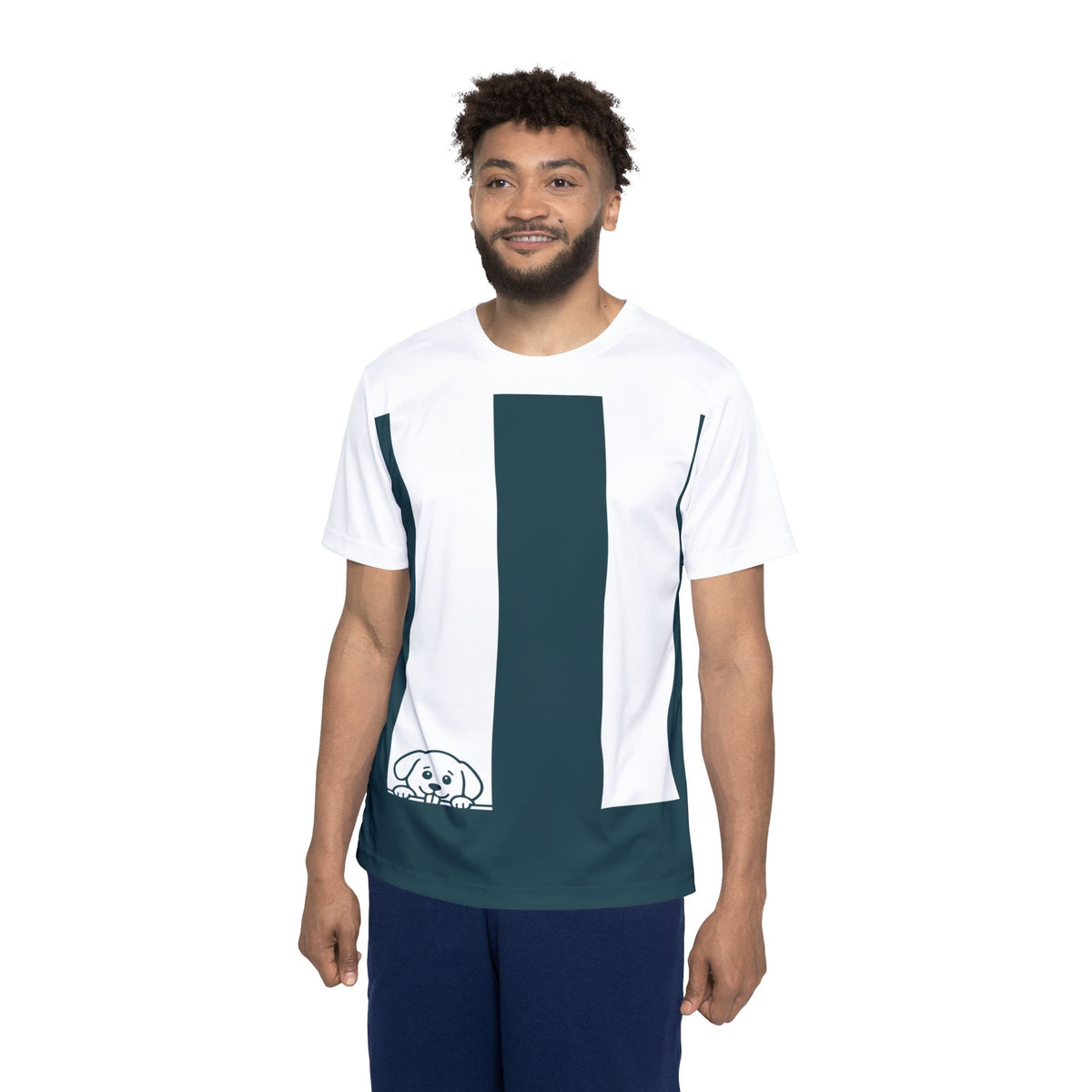 Men's Sports Jersey — Minimal Vertical Stripe Puppy Graphic